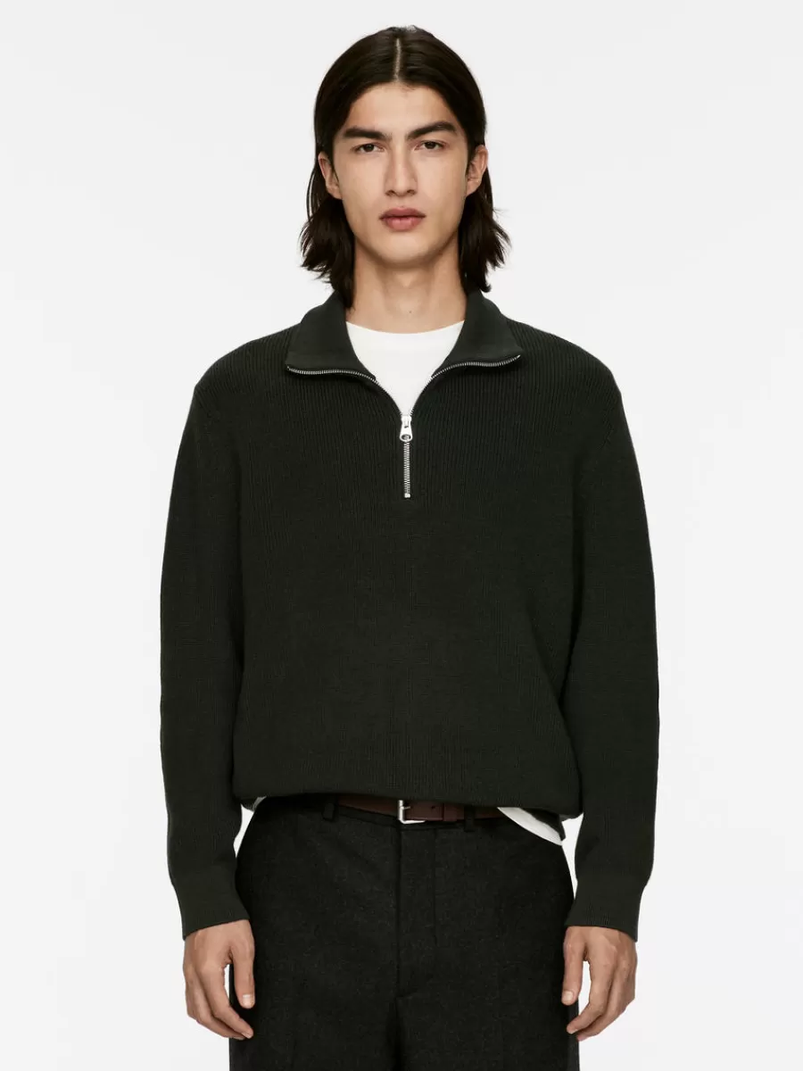 Best ARKET Wool & Cotton Half Zip Jumper Dark Green
