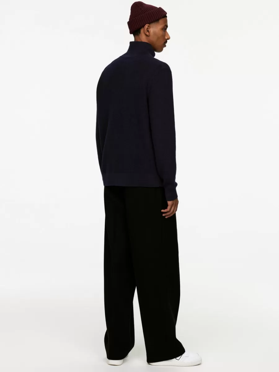 Store ARKET Wool & Cotton Half Zip Jumper Dark Blue