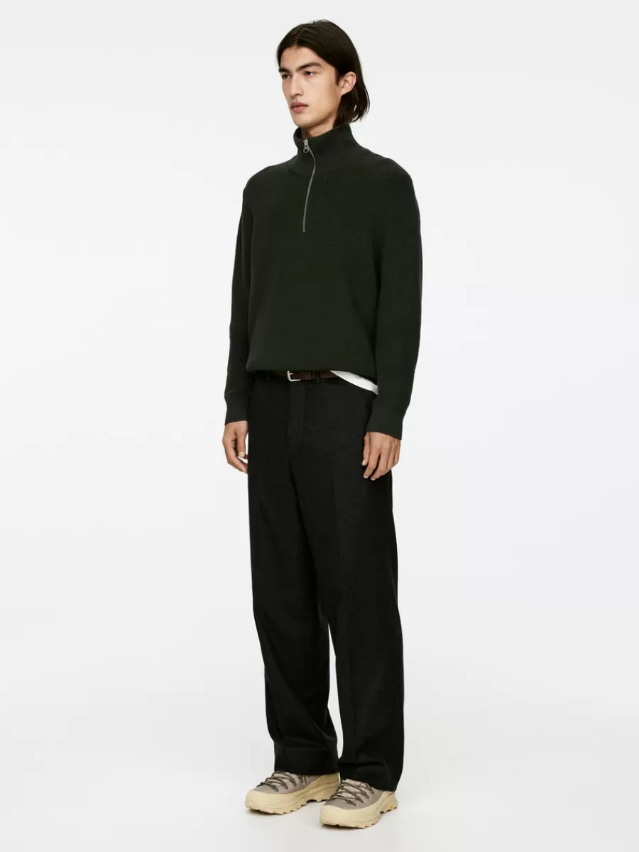 Best ARKET Wool & Cotton Half Zip Jumper Dark Green