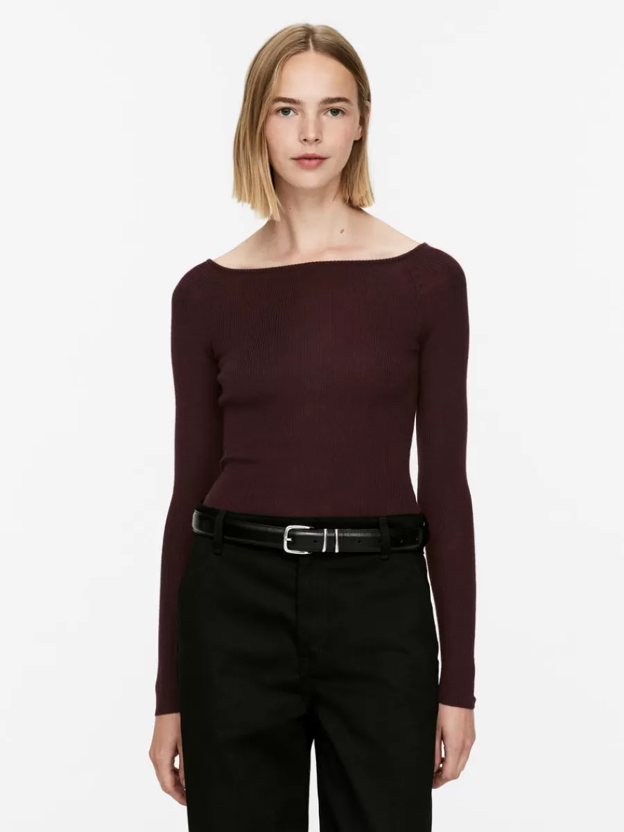 Clearance ARKET Wool Blend Off-Shoulder Top Dark Red