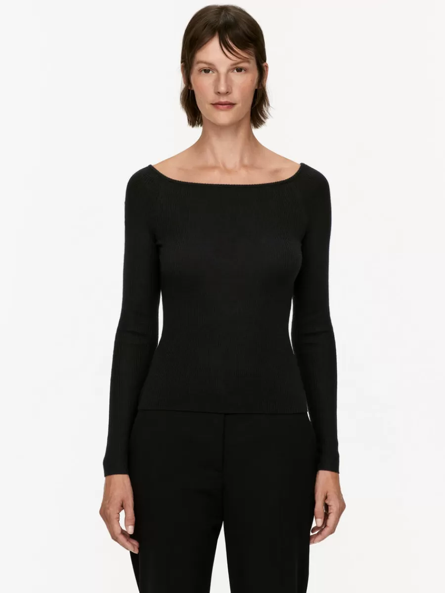 New ARKET Wool Blend Off-Shoulder Top Black