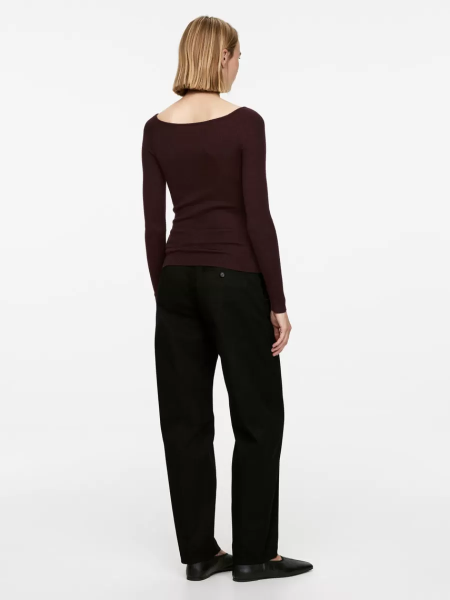 Clearance ARKET Wool Blend Off-Shoulder Top Dark Red