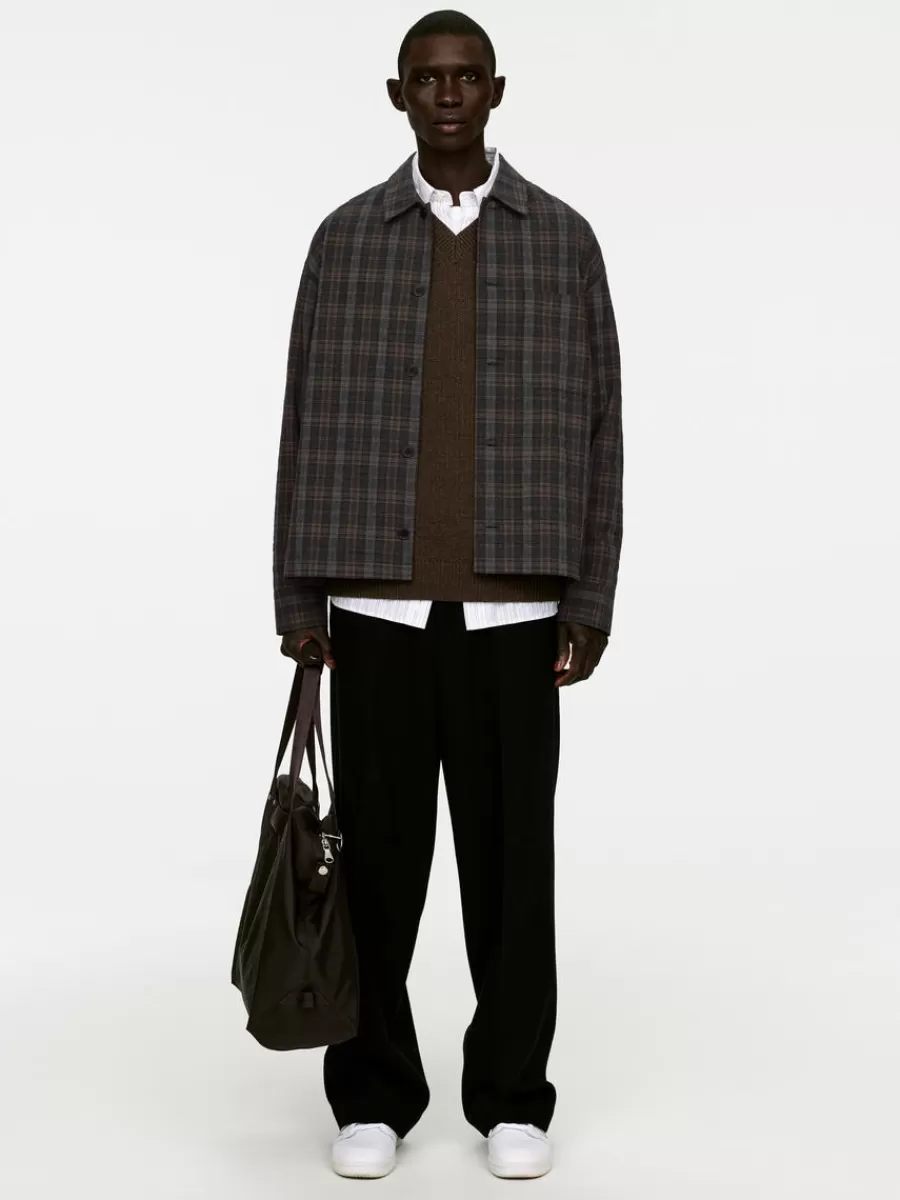 Shop ARKET Wool Blend Overshirt Grey/Check