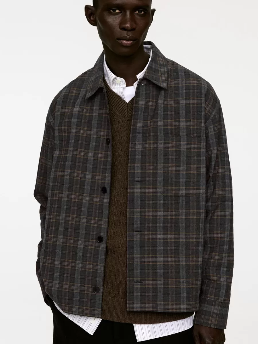 Shop ARKET Wool Blend Overshirt Grey/Check