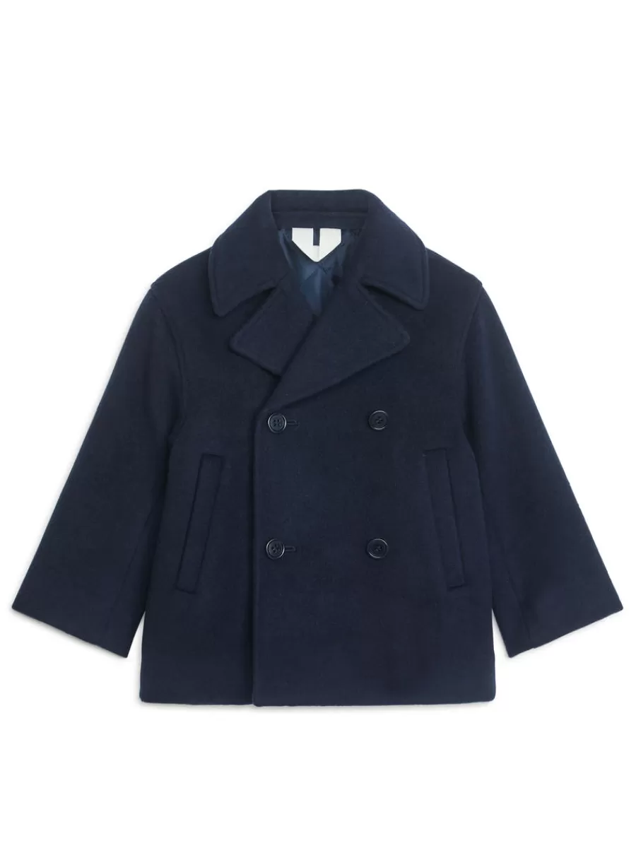 Discount ARKET Wool Blend Pea Coat Dark Blue