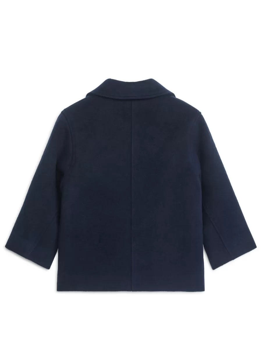 Discount ARKET Wool Blend Pea Coat Dark Blue