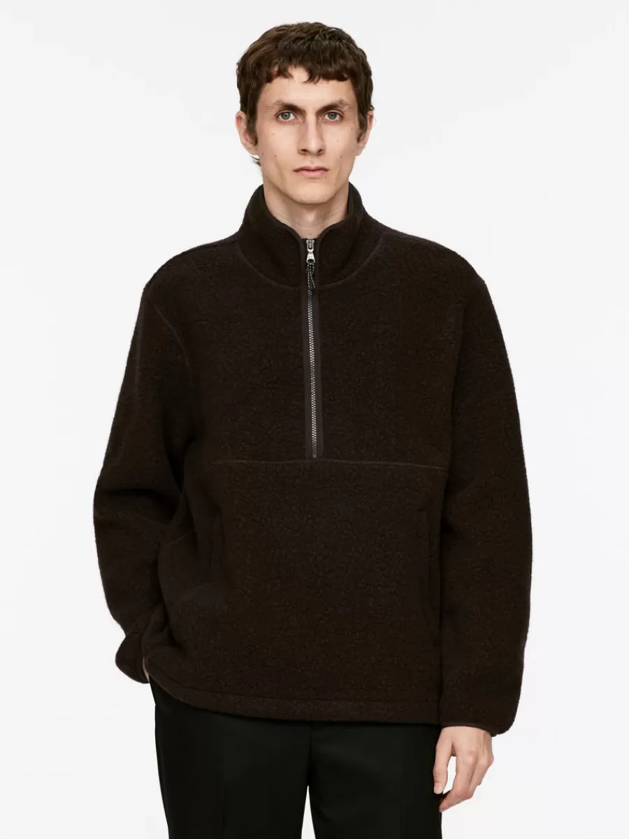 Cheap ARKET Wool Blend Pile Half-Zip Brown