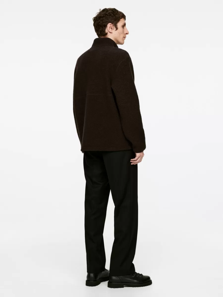 Cheap ARKET Wool Blend Pile Half-Zip Brown