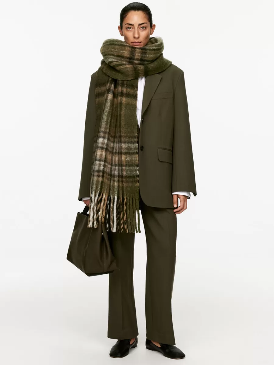 New ARKET Wool Blend Scarf Khaki Green/Multi Colour
