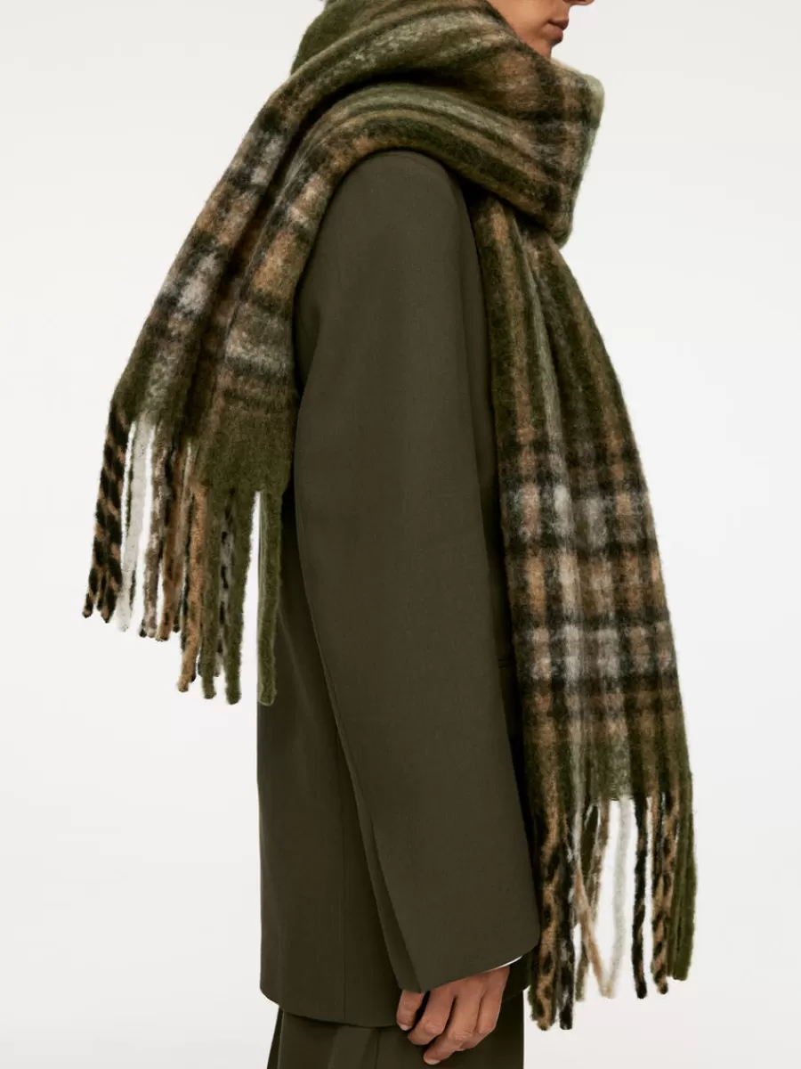 New ARKET Wool Blend Scarf Khaki Green/Multi Colour