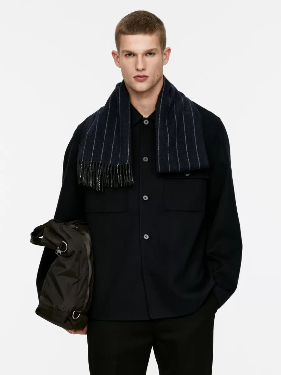Outlet ARKET Wool Cashmere Scarf Dark Blue/Striped