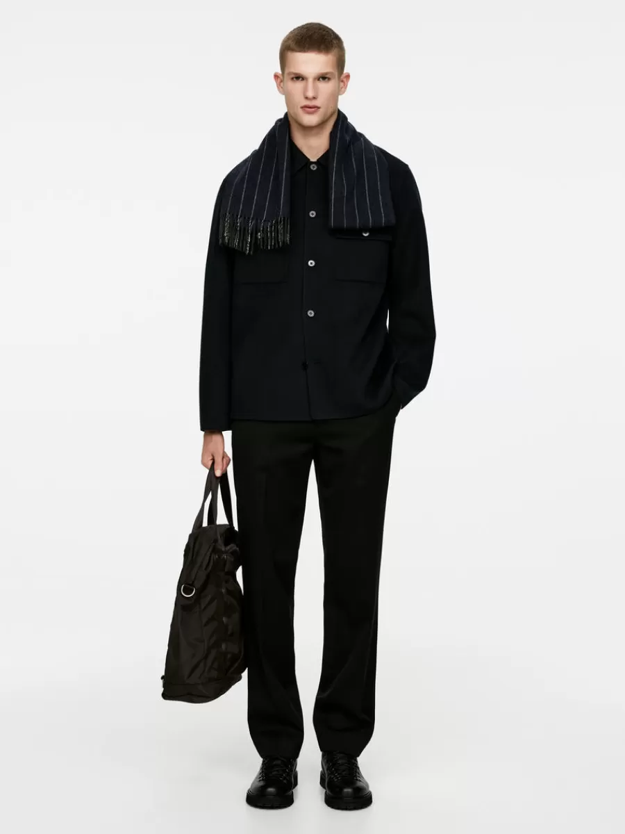 Outlet ARKET Wool Cashmere Scarf Dark Blue/Striped