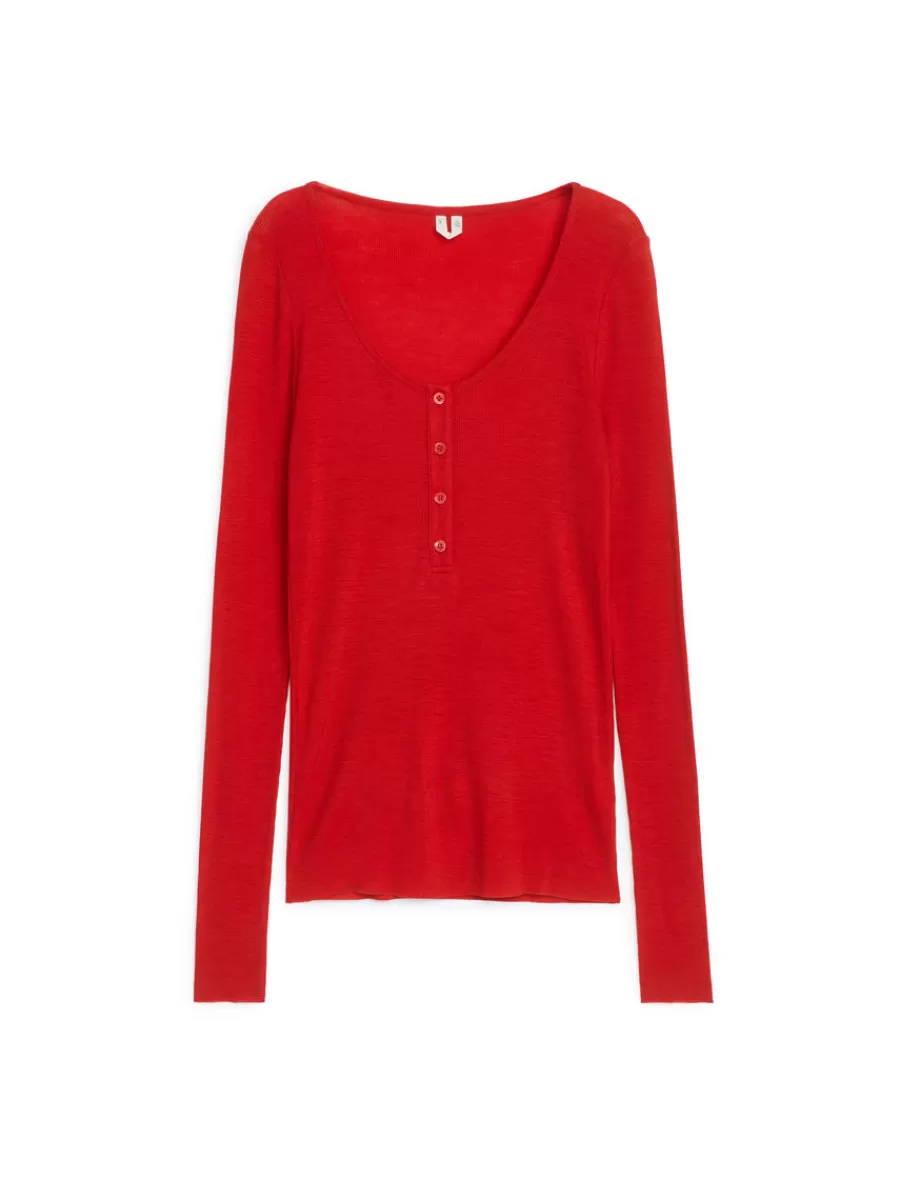 Best ARKET Wool Jersey Henley Top Red