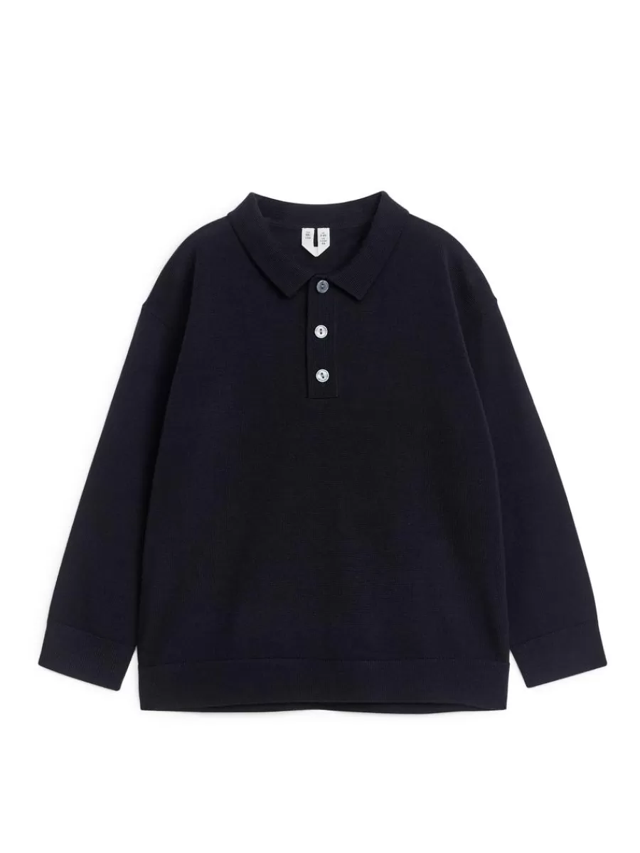 Online ARKET Wool Polo Jumper Dark Blue
