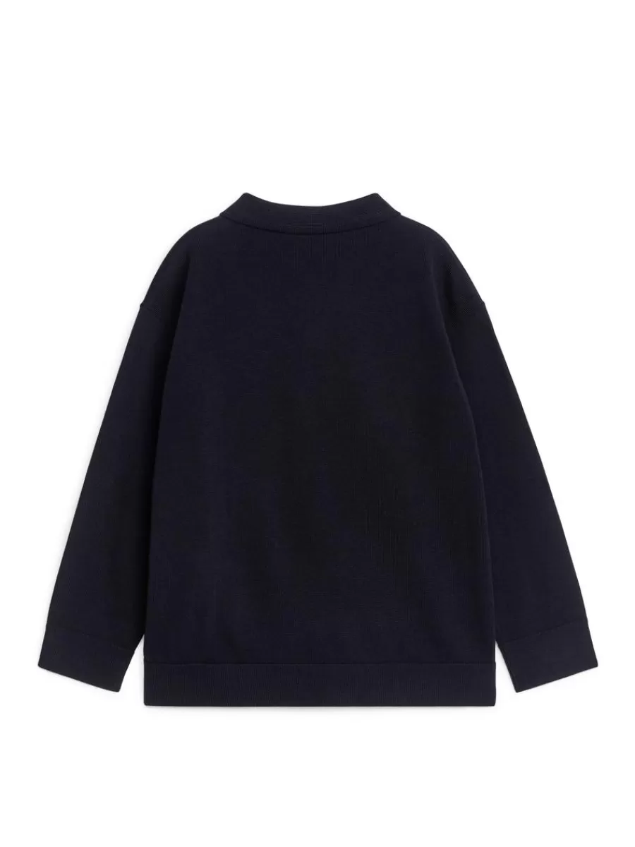 Online ARKET Wool Polo Jumper Dark Blue
