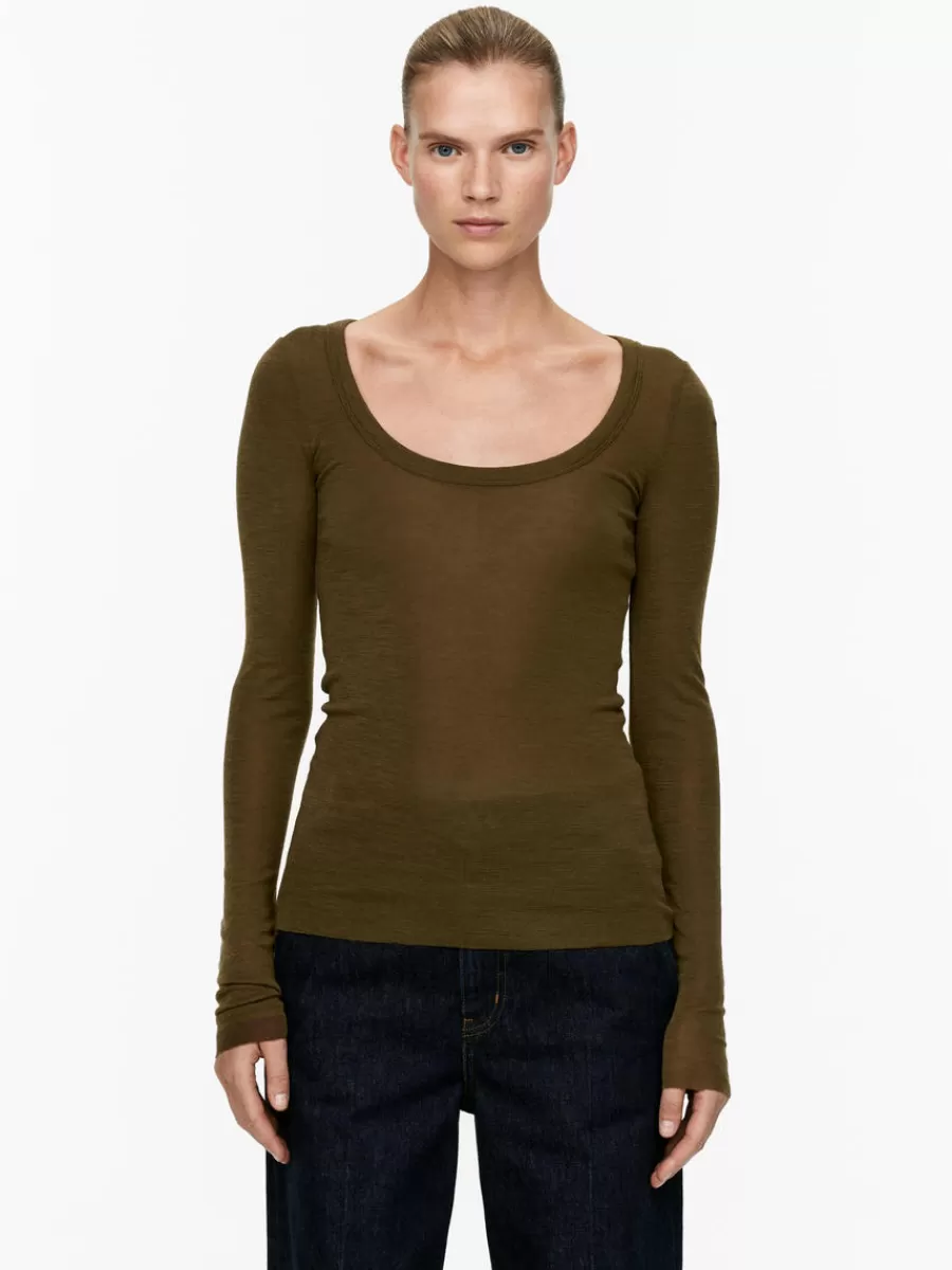 Cheap ARKET Wool Rib Top Dark Brown