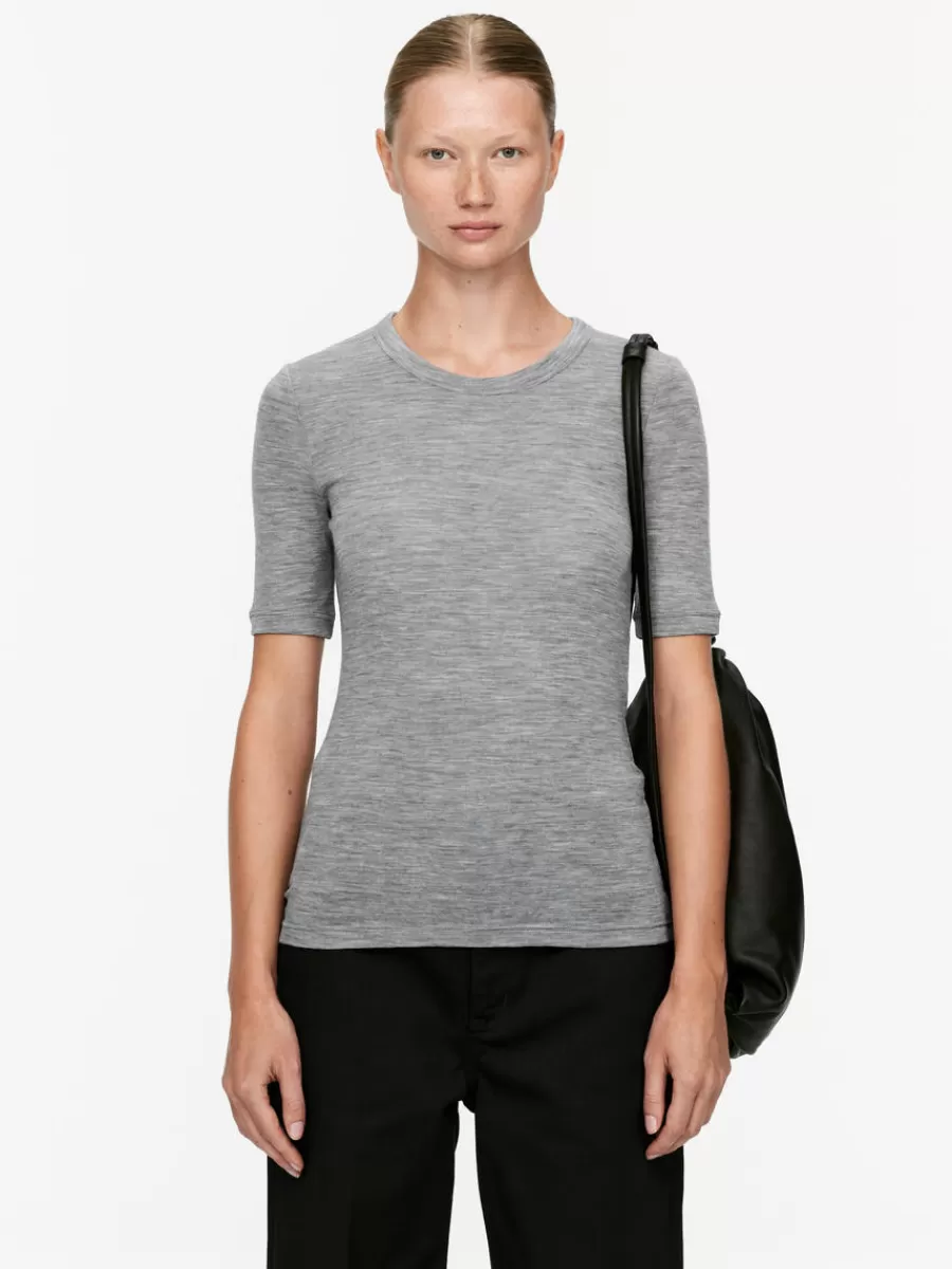 Sale ARKET Wool Rib T-Shirt Grey Melange