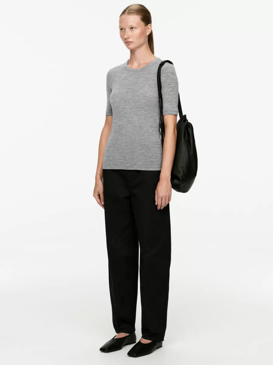 Sale ARKET Wool Rib T-Shirt Grey Melange