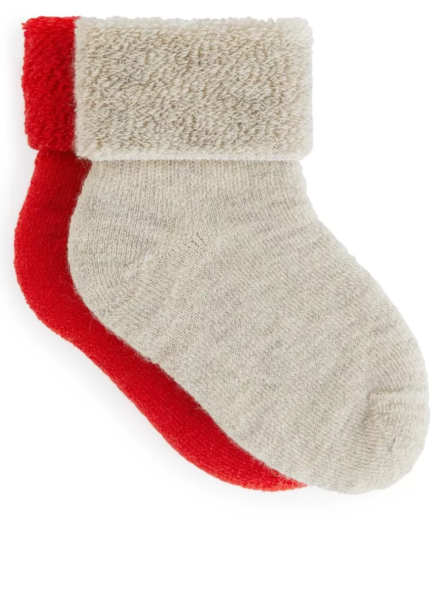 New ARKET Wool Terry Baby Socks, 2 Pairs Red/Beige