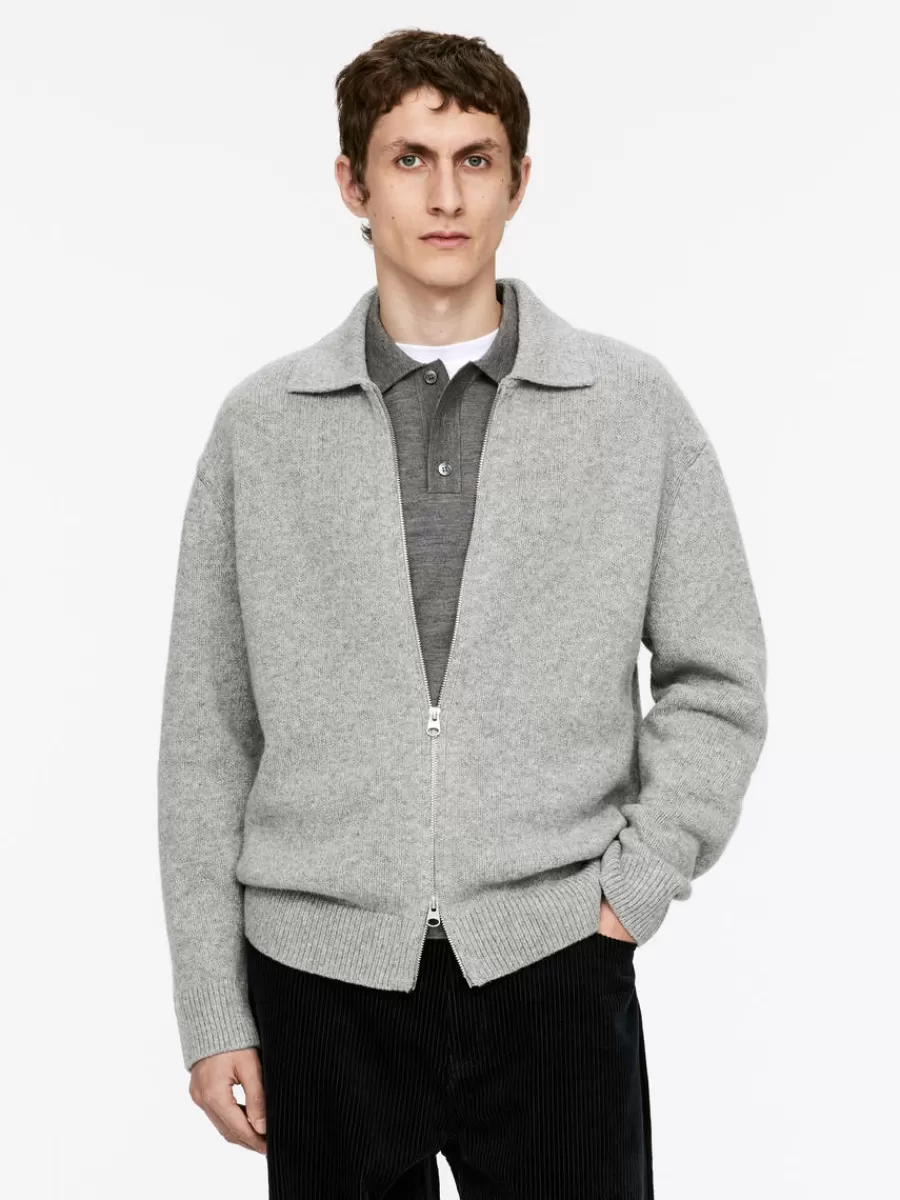 Clearance ARKET Wool Zip Cardigan Grey Melange