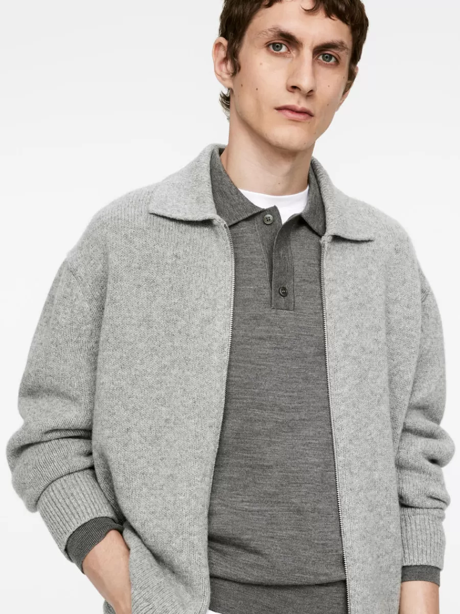 Clearance ARKET Wool Zip Cardigan Grey Melange