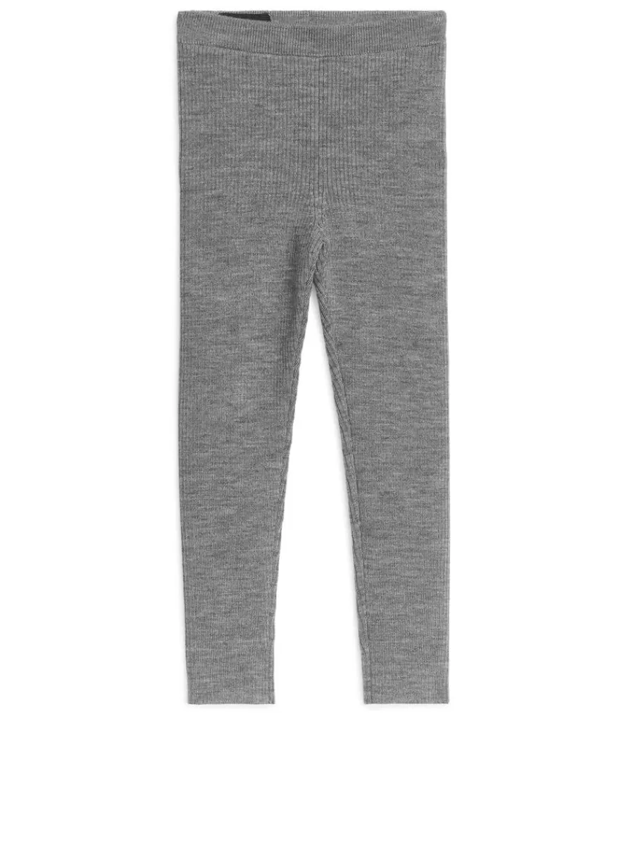 Online ARKET Wool-Blend Rib Leggings Grey Melange