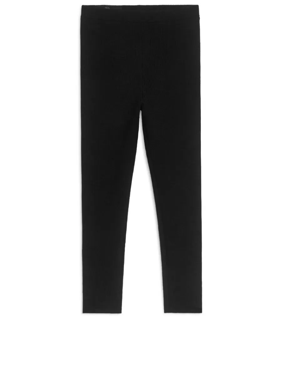 Cheap ARKET Wool-Blend Rib Leggings Black