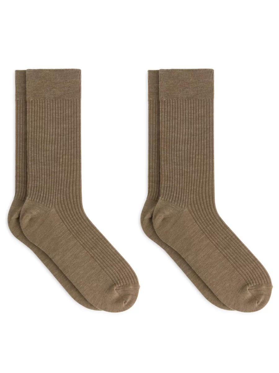 Cheap ARKET Wool-Blend Rib Socks 2 Pairs Beige Melange