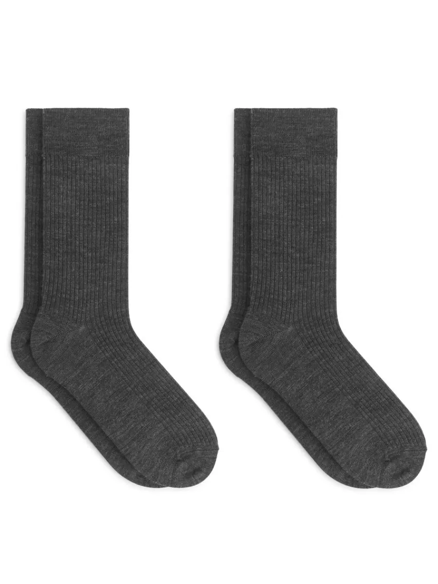 Best ARKET Wool-Blend Rib Socks 2 Pairs Dark Grey Melange