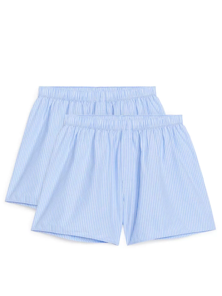 Fashion ARKET Woven Boxers, Set Of 2 Light Blue/White